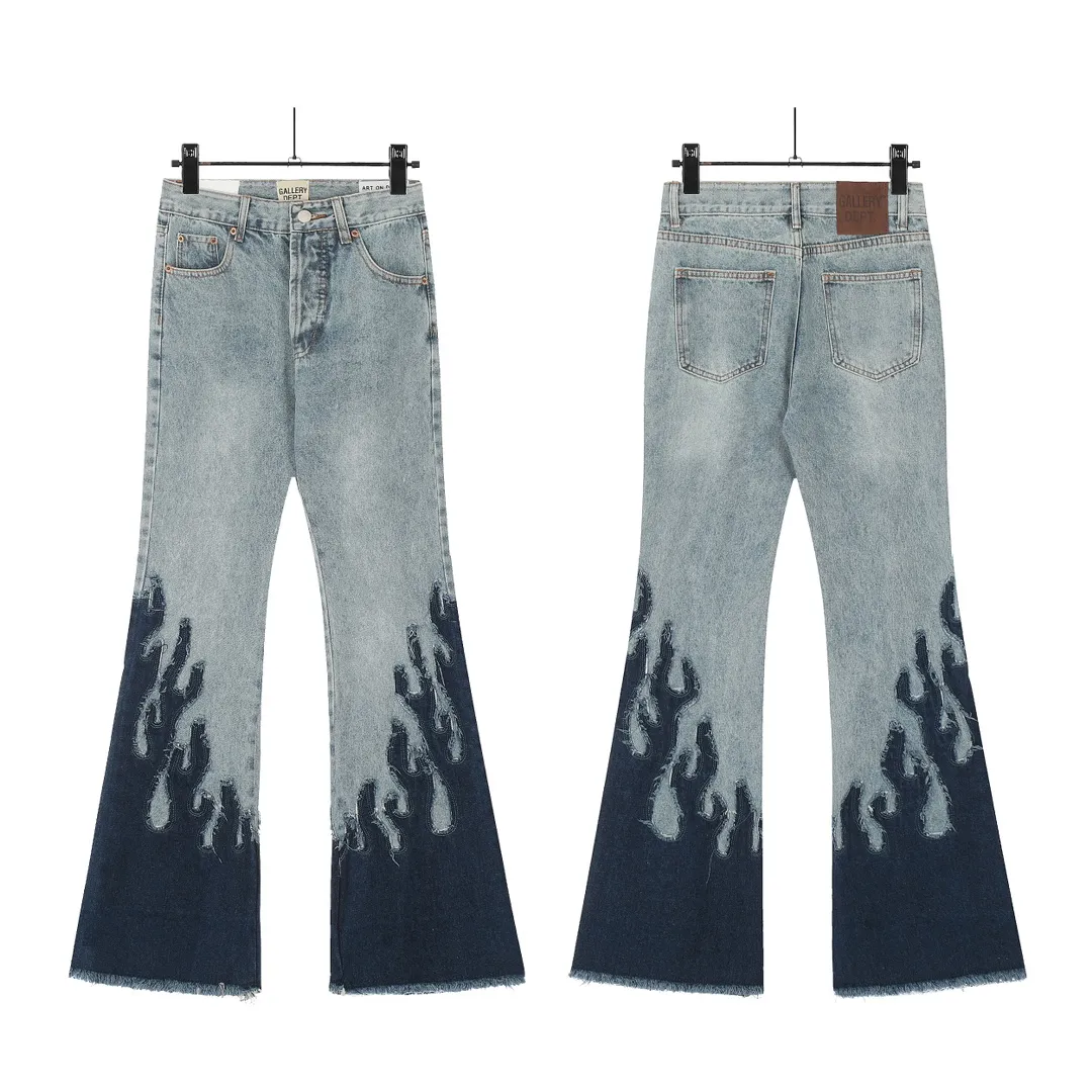 #8019 P250💰 GALLERY DEPT. Denim splicing flames🔥flare pants washed and distressed spliced jeans -Original purchase and pattern making to truly restore the ultimate vintage texture -Original hardware accessories, washed and other elevators, QR code analysis are all purchased from the original factory, with high degree of restoration, you are welcome to compare with a certain product ~ -Three-dimensional version Loose and comfortable, not picky about the figure, taller and slimmer, factory Seiko, original factory quality control, same style for men and women, can be matched with couples Versatile recommendation: must-have jeans for all seasons Color: blue Size: S-XXL (28-36)